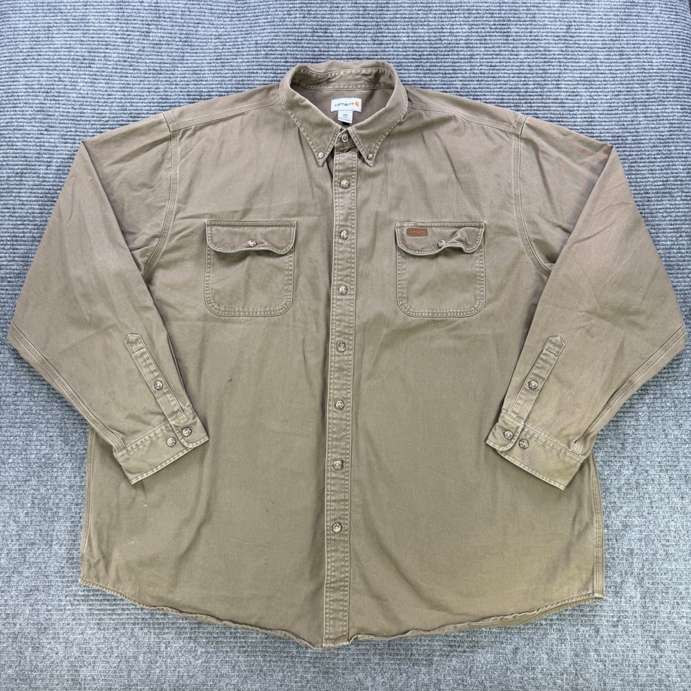Carhartt Mens 3XL Tall Brown Long Sleeve Button Down Work Shirt Shacket Jacket
